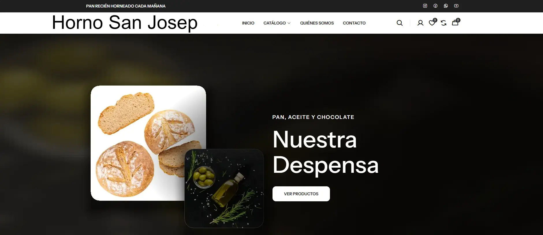 Escaparate de una tienda online a medida: cabecera, menu de catalogo, carrito y portada con producto
